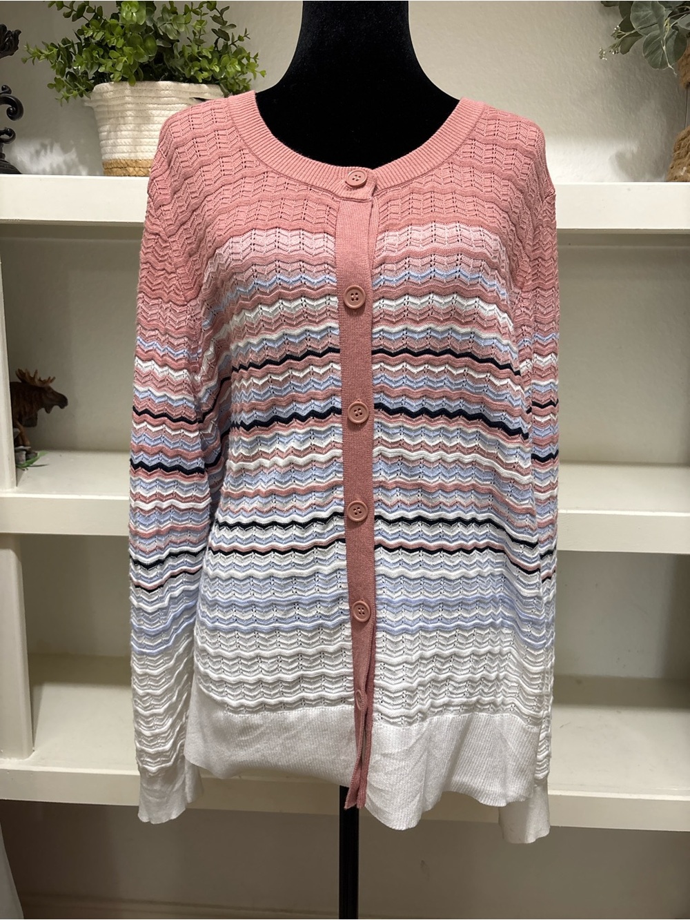 Liz Claiborne Pink Ombre Button-Front Cardigan with Stripes